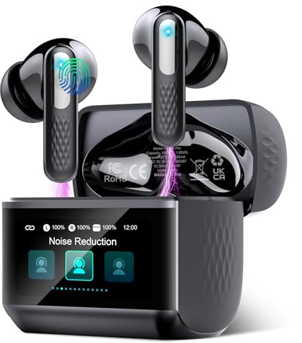 Wireless Earbuds, Bluetooth 5.4 Headphones In Ear with ANC/ENC Noise Cancelling, HiFi Stereo Bluetooth Ear buds, Multifunctional Touchscreen, 5 EQ Modes/IP7 Waterproof Bluetooth Earphones Black