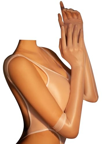 Yruioon Oil Shiny Sheer Long Opera Gloves - Stretchy Nylon Elbow Gloves For Halloween Costume Evening Party White L