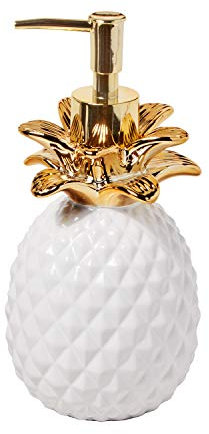 SKL Home Dispensador de jabón, gres, Blanco/Dorado, 7.96 x 3.76 x 3.76 Pulgadas