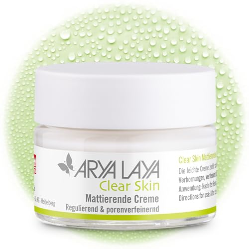 ARYA LAYA Clear Skin Mattierende Creme, 50 ml – Gesichts-Creme für fettige & ölige Haut, für unreine Mischhaut, bei Rosacea & Spätakne, Talg-regulierend und porenverfeinernd, vegan