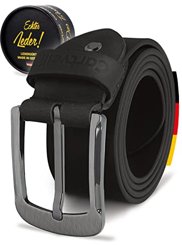Cartvelli Premium cintura in pelle vintage uomo 40mm Made in Germany con confezione regalo - cinta nero in vera pelle 110 cm con chiusura in argento - cinture nera uomini per jeans chinos B20s-110