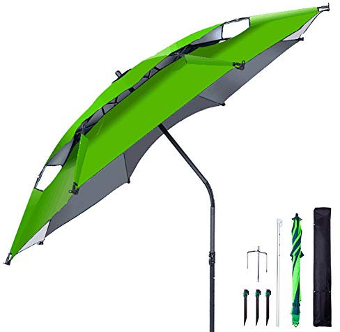 Großer Angelschirm Regenschutz Sonnenschutz Anti-UV Camping Strand Sonnenschutz Markise Im Freien Tragbare wasserdichte Plane,Green,2.2m