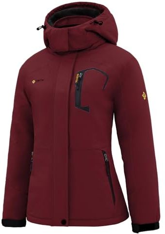 GEMYSE Donna Giacca da Sci impermeabile montagna Giacche Pile invernale antivento Cappotto con Cappuccio (Rose Rossa,L)