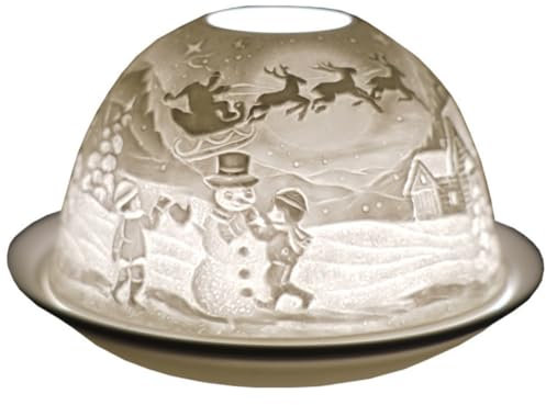 Cello Porcelain Tealight Holder Dome - Winter Snowman Design with 3D Projection Image & Message Scented Unscented Christmas LED Star Candle Wax Warmer Kids Gift Ornament for Bedroom Home New Year