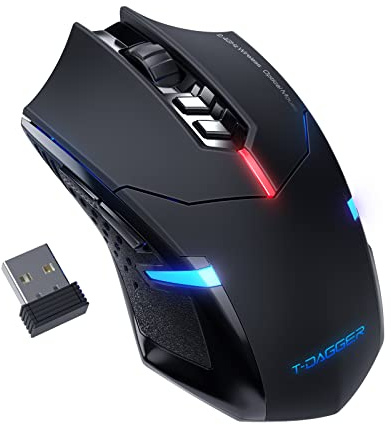 T-DAGGER Wireless Gaming Mouse- USB Cordless PC Accessories Computer Mice with LED Backlit, Ergonomic Gamer Laptop Mouse with 7 Silent Buttons, 5 Adjustable DPI Plug & Play for PC