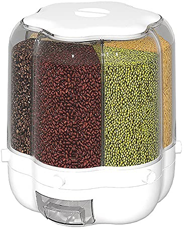 XIYAO Contenedor grande de almacenamiento de cereales de 40 libras, dispensador de alimentos giratorio de 360 ° con tapa cilindro de medición a prueba de humedad, almacenamiento hermético para arroz,
