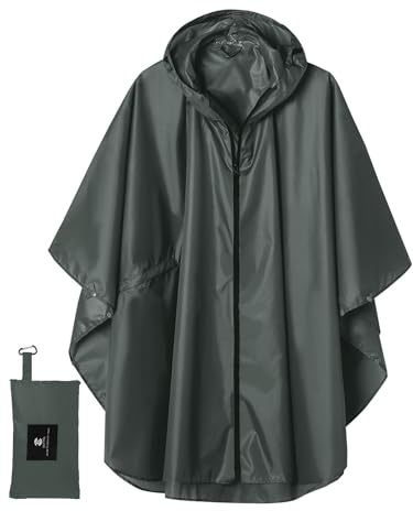 SaphiRose Unisex Rain Poncho Raincoat Hooded for Adults Women with Pockets (Deep Grey)