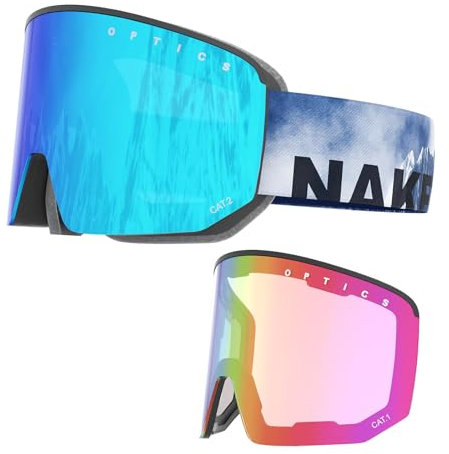 NAKED Optics NOVA Skibrille Männer, Ski Brille Frauen, Snowboardbrille, Ski-Brille schlechtes Wetter, Schibrille mit optionalen Wechselgläsern, Skiing Goggles (NOVA Steep, +inkl. Schlechtwetterglas)