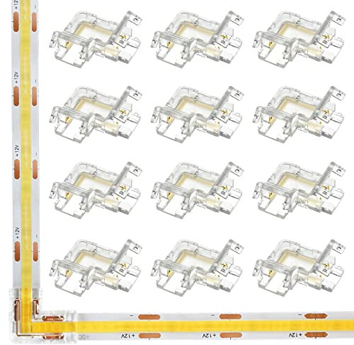 Aroidful 12Stück 2Pin 8mm L-Typ COB LED Stecker, LED Eckverbinder zum Verbinden von Leisten und Lampenstreifen, für 2Pin 8mm COB LED Streifen
