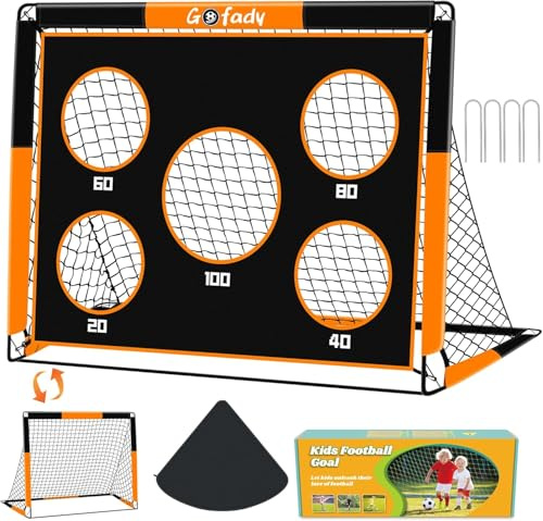 Gofady 2-in-1 Fußballtor für Kinder, 150 * 120cm, Tragbares & Stabiles Fussballtore mit 5 Zielbereichen, 4 Erdanker und 1 Tragetasche, Stabil für Garten, Park, Strand