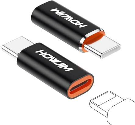 HOWJIM Adattatore Light-ning a USB C 2 Pezzi,PD27/66W Ricarica Rapida Trasmissione Dati,Adattatore da Light-ning Femmina a USB C Maschio per Phone 17/16/15 Pad G-alaxy X-peria,Non Per Cuffie/OTG Nero