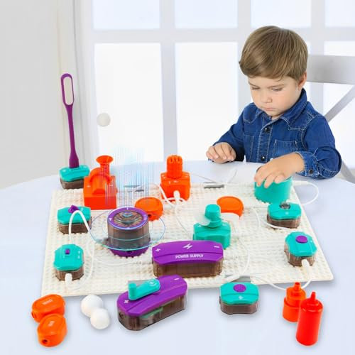 Elektronik Baukasten,Elektronik Schaltungen Set,mit 100 Experimenten Lernen Elektrizität, 45 Schaltkreisblöcke,DIY Elektronische Blöcke,STEM Lernspielzeug,Elektrobaukasten für Kinder ab 6 Jahren