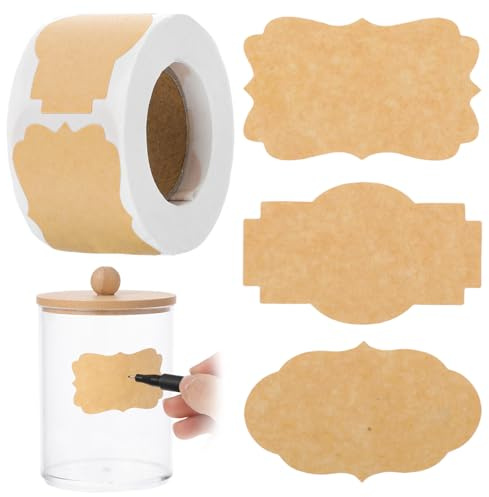 Nogeqi 500PCS Jam Jar Labels Self Adhesive, Kraftpaper Label Stickers
