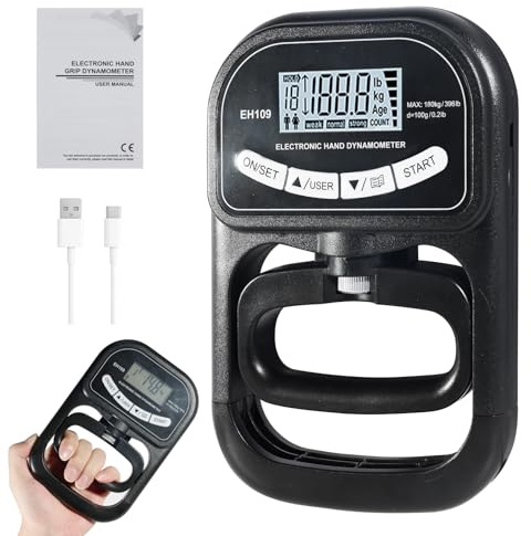 Dynamomètre De Force De Prise Numérique, 396 lbs/180 kg, Dynamomètre Main Avec écran Lcd, Entraîneur De Force De Prise Noir, Inclus Câble De Charge USB, Avec 19 Groupes D'enregistrement Indépendants