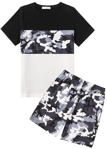 Arshiner Ragazzi Maglietta e Pantaloncini Set Casual Estivo Contrasto di Colori 2 Pezzi Tshirt e Shorts Set di Abbigliamento per Bambini 6-7 anni