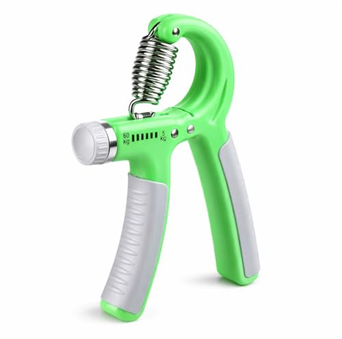 FFitness Allenatore manuale Hand Grip Regolabile 5 – 60 Kg Pinza per le mani Antiscivolo Esercitatore Manuale per Mani Dita e Avambracci Presa (1, Verde)