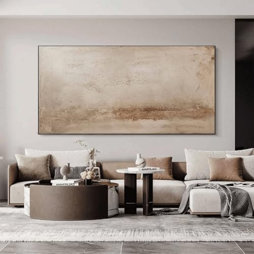 UUDEZO Stor beige texturerad oljemålning - abstrakt Wabi Sabi väggmålning, perfekt för vardagsrum och sovrum (65 x 130 cm/26 x 51 tum), svart ram