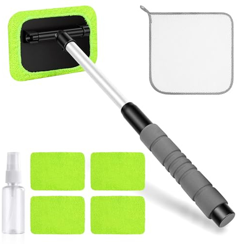 URAQT Pulitore Parabrezza Auto, 8 Pezzi Spazzola Pulizia Vetri Auto, 1 Spazzola Parabrezza Autos e 5 Cuscinetti in Microfibra, 1 Flaconi Spray, 1 Panno, Kit Pulizia Auto per SUV, Camper,Camion(Verde)