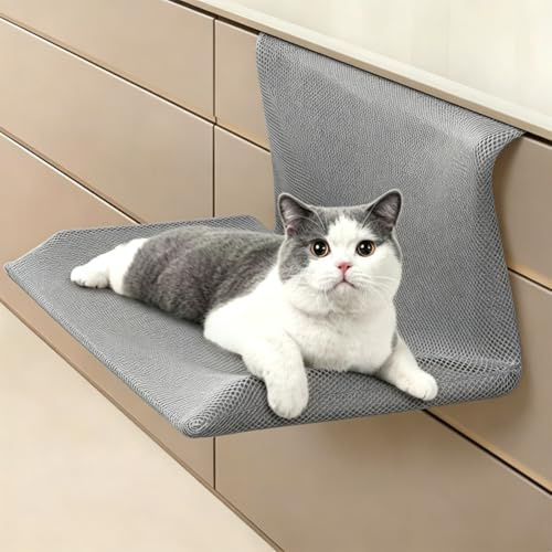 Cat Bed for Heaters, Cat Heating Lounger with Cuddly Plush Cover, Cat Bed for Heaters, Cuddly Cat Heating Lounger, Cat Hammock Heating, Heating Lounger Cats for All Radiators (Grey)