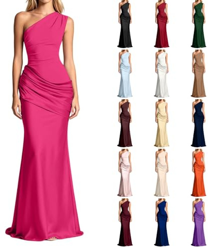 Genérico Vestido Fiesta Vestido Invitada Boda Vestido Graduación Vestido Noche Vestido Cóctel Vestido Dama Honor Vestido Ceremonia Solo Hombro Fruncido Bodycon Sirena Ajustado Pliegues Lateral Largo