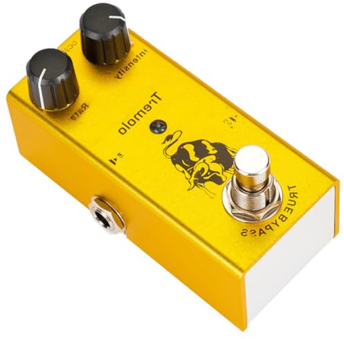 VINTORKY Pedal de Trémolo para Guitarra Eléctrica Simulación de Amplificador de Válvulas Clásico, Circuito de Tubo Fotoeléctrico y Ajuste Fino en Aleación Amarilla