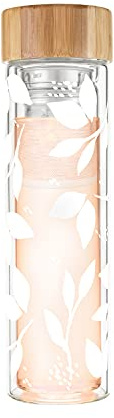 Pinky Up Blair Travel Tea Infuser Mug, Double Walled Insulated Travel Tumbler with Loose Leaf Tea Strainer, Travel Coffee Mug, Keeps Drinks Hot or Cold, 16 oz, White Leaf