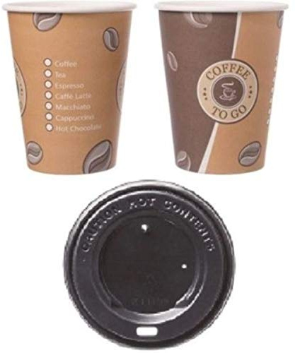 Partypack - Set di 100 tazze da caffè Premium da 300 ml e coperchio nero, per bevande fredde e calde da 0,3 l