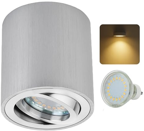 Luz de montaje LED Sweet redonda-cuadrada incl. GU10 5W 430 lúmenes 3000K 230V Foco de techo Aluminio cepillado ajustable Lámpara de techo Lámpara de montaje en superficie de aluminio redonda Plata
