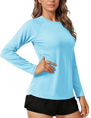 TACVASEN Mujeres Camisetas de Manga Larga Vaerano Top de Protección UV UPF 50 Al Aire Libre Camisetas Trekking Lago Secado Rápido tee Shirt de Trabajo Rowing Surf Rash Guard Azul