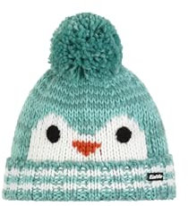 Eisbär Mütze Rico Pompon Kids Türkis - niedliche Pinguin Wintermütze Jungen & Mädchen - 53 cm (5-6 Jahre) - warme kuschelige mit Fleece Futter Bommelmütze Strickmütze Pudelmütze Kindermütze