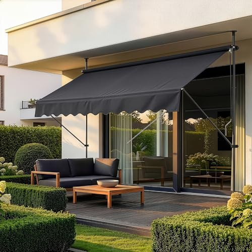 pro.tec Toldo Retráctil Stem Toldos Exterior Terraza Balcón Ajustable en Altura Manual Resistente Protector de Sol Sin Taladrar Acero/Poliéster 250 x 120 x 220-309 cm - Negro