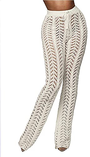Kvinnor Crochet Beach Byxor Sexiga Hollow Sticka Byxor Bikini Baddräkt täcker uppbyxor,White,S
