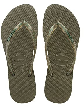 Havaianas Femme Hav. Slim Logo Metallic Tongs, Vert, 35/36 EU