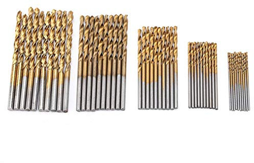 Tyenaza 50 Pezzi Mini Trapano a Mano Strumento, Cinque Tipi di placcatura in Acciaio ad Alta velocità Trapano a Mano Dritto per Metallo, Set di Punte da Trapano per Legno Piccola Punta da Trapano.