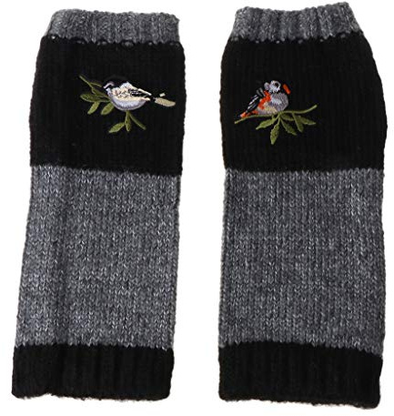 BAXIXINGYUNMU Wrist Warmers, Women Winter Knitted Fingerless Gloves Bird Embroidered Color Block Splice Half