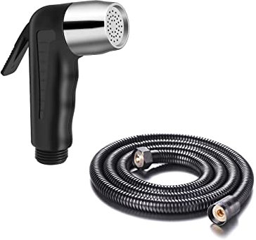 Petit pulvérisateur compact en plastique noir pour bidet avec tuyau noir de 2 m (étendu), pulvérisateur à couches en tissu pour salle de bain, bidet en acier inoxydable, robinet de nettoyage de
