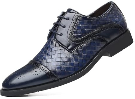 Men's Business Casual Dress Shoes Italy Prince Classic Wingtip Lace-Up Brogues Modern Formal Woven Leather Oxfords Blue 11