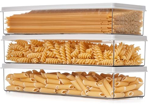 Winter Shore Schmale Aufbewahrungsbox mit Deckel Küche 1100ml (3Pack) - Übersichtliche Vorratsbehälter mit Deckel zur Nudeln & Spaghetti Aufbewahrung - Luftdicht, Stapelbar, BPA-Frei & Kühlschrankfest