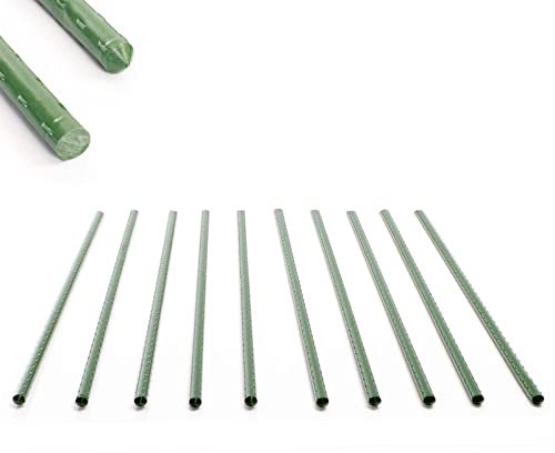 Toboli Lot de 10x Tuteurs Plantes – Ø 11 x 900 mm – en Vert – en Métal – Support de Légumes Fleurs grimpantes – Piquets Attache Tomates – Roses, Vigne
