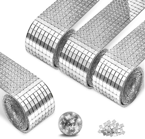 Infreecs 6400 mini piastrelle a specchio in argento, 4 rotoli da 5 x 5 mm, per mosaico a specchio, decorazioni fai da te in piastrelle di vetro (argento)