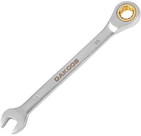 DAKCOS Kombi-Ratschenschlüssel 10mm - Ratschenringmaulschlüssel aus CR-V mit mattierter Chromoberfläche