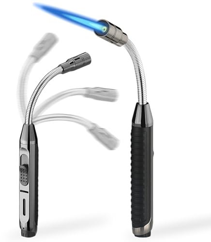 Stabfeuerzeug, Stabfeuerzeug Gas Nachfüllbar 360° FlexibleJet Feuerzeug Sturmfeuerzeug Jetflamme Gasbrenner Grill Feuerzeug, für Kamin Küche Kerzen BBQ Ofen(Ohne Gas)