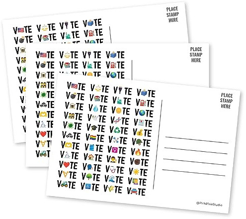 100 Voter Postcards 4 x 6” Emoji Bulk Blank Back for Message to Encourage Voting Political Policy Voter Issues Made in the USA