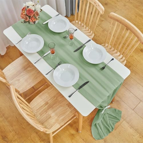 Tischläufer Chiffon, Bayseun Hochzeit Tischläufer, 70x300 cm, Waschbar Dekostoff Tisch Dekoration Party Geburtstag Valentinstag Babyparty Taufe Dekor (A - grün)