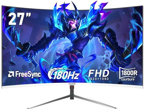 Gawfolk 27 pollici 180Hz curvo monitor per computer da gioco, 1800R,FHD 1080P, 98% sRGB, 1ms,FreeSync,178 ° grandangolo, HDR, VESA100*100MM,HDMI/DisplayPort-bianco…