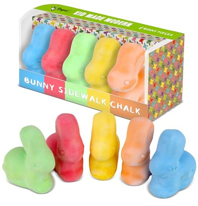 Kid Made Modern Sidewalk Chalk Set for Kids - Washable, Colored Bunny Chalk for Outdoor Play and Chalkboard Art - Ages 3+ (5 Pieces, Multicolor)