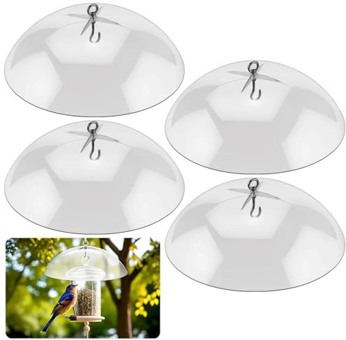 Domensi 4 Stück 26,7 cm große Kunststoff-Vogelfutterspender, Kuppelabdeckung zum Aufhängen, Kolibri-Futterstation, Wetterschutz, Schutzkuppel, Eichhörnchen, Trennwand für Vogelfutterstangen,