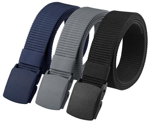 Huiguli Gürtel Herren, 3 Stück Arbeitsgürtel Herren aus Nylon, Verstellbar Stoffgürtel mit Kunststoffschnalle, Unisex Gürtel für Schneller Pass durch die Flughafensicherheit