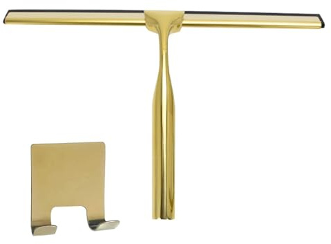 Rasqueta de ducha – Extractor de multiusos con mango de acero inoxidable dorado, escurridor de con gancho para espejos, azulejos y mostradores