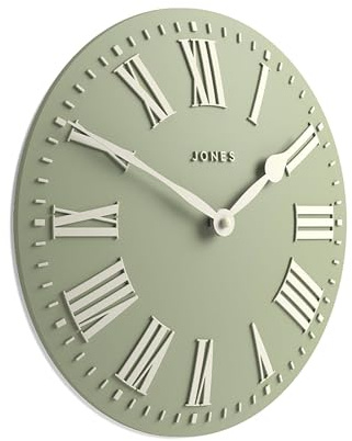 Jones Clocks® Strand wall clock | Modern classic convex clock | 30cm | Pale green | Roman numerals | Ideal for the kitchen, living room, office or bedroom